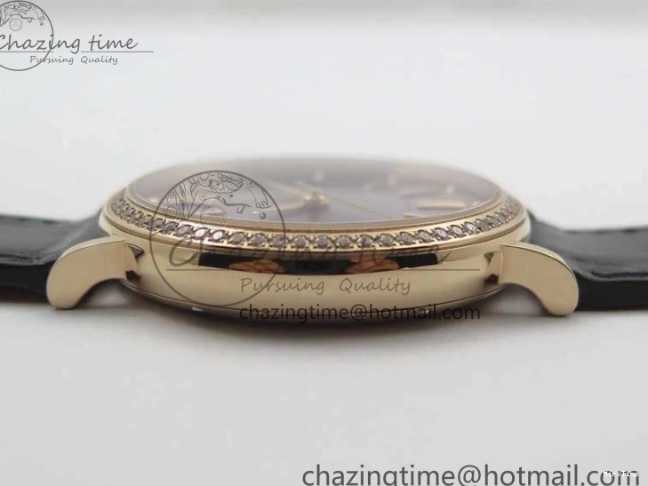 MIROTIME 0522 Durable Portofino 37mm RG V7F 1:1 Best Edition Gray Dial Diamonds Bezel on Black Leather Strap A 7089